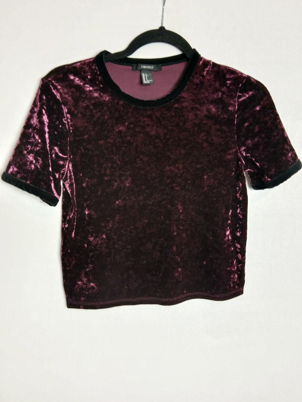 Forever 21 Crushed Velvet Fitted Baby Tee Sz S Burgundy 2010s Indie whimsygoth